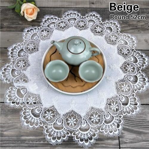 British Style Cotton Fabric Water Soluble Lace Trim Fashion Placemat Bowl Coaster Round Tablecloth Vase Mat Christmas Decoration