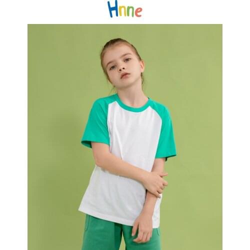 Hnne 2021 Summer New Raglan Sleeve 100% Cotton T-shirt Kids Skin-Friendly Contrast Color Unisex Boys Girls Tops Childrens Tees