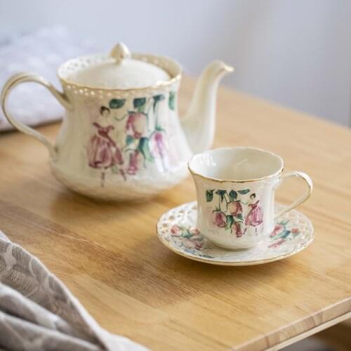 French Style Ceramic Coffee Cup and Saucer Coffee Pot 200ml British Tea Set and Tea Pot 950ml