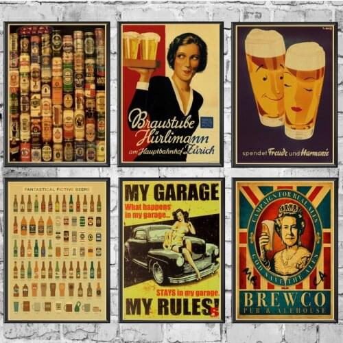 Coffee Beer Wine collection Bars Decor vintage poster retro kraft paper vintage poster Home Room Decor wall sticker painting