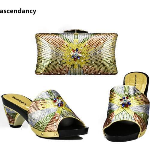 Italian shoes with matching bags set decorated with rhinestone women shoes and bags to match set sale slip on shoes for women