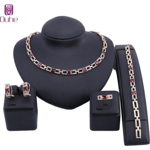 Wedding Bridal Necklace Earring Ring Jewelry Sets For Women Gold Color CZ Zircon Crystal Dubai African Beads Jewelry Set