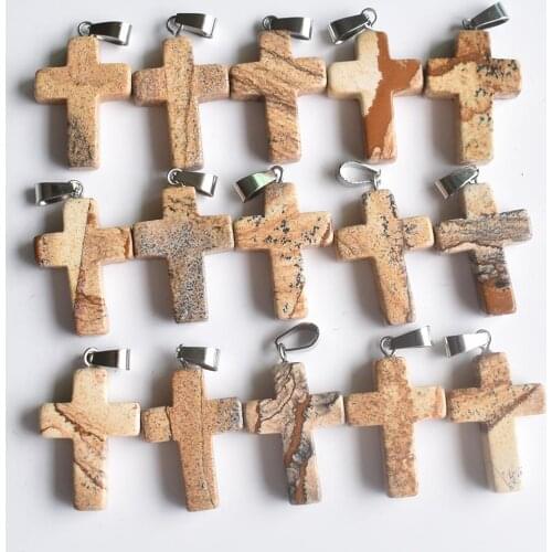 2020 fashion hot selling Natural picture stone charms pendants cross for jewelry making good quality wholesale 50pcs/lot free