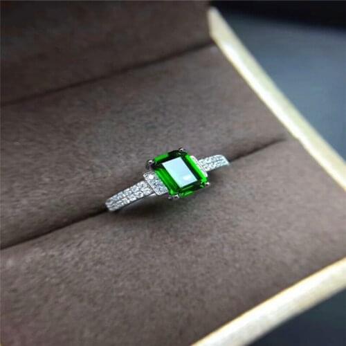 Fashion Russia silver gem ring 5*7mm natural diopside gemstone ring solid 925 silver diopside ring romantic valentines gift