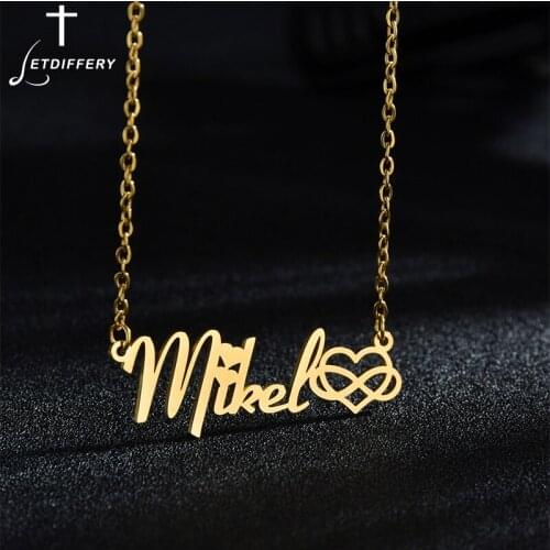 Letdiffery Fashion Personalized Nameplate Necklace Custom Name Heart Pendant Necklaces Stainless Steel Jewelry for Women Party