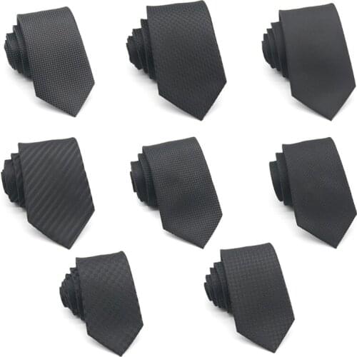 Mens Uniform Solid Color Black Polyester Neck Tie Striped Plaid Jacquard Pattern Formal Necktie for business Wedding LX9E