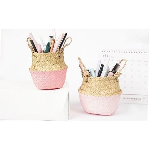 Desktop Multi-functional Pen Holder Stationery Seagrass Storage Bucket Pencil Container Case Desk Plant basket Desk Organizer