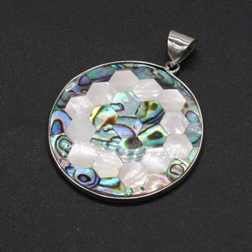 Natural Stone Shell Pendant Exquisite Splicing Round Charms For Jewelry Making Charms DIY Necklace Accessory