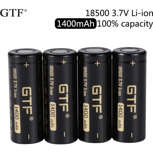 2020 New GTF 18500 1400mAh 100% capacity 3.7V Li-Ion Rechargeable Battery for LED Flashlight flat head
