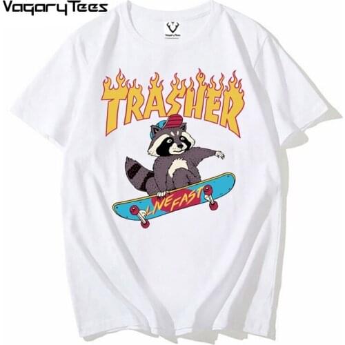 Novelty Casual Hip-hop Trasher Men T-Shirt Fashion Trash Racoon Cartoon Live Fast Printed Hipster Tshirts unisex streetwear