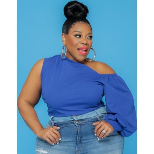 2021 Autumn New Arrivals Slash Neck Sweatshirts Plus Size XL-5XL Fashion One Lantern Sleeve Pure Color Casual Pullover Tops