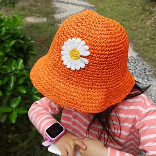 2021 New Fruit Embroidery Solid Color Panama Straw Hat Childrens Fisherman Hat Sun Shade Girl Sun Hat Outdoor