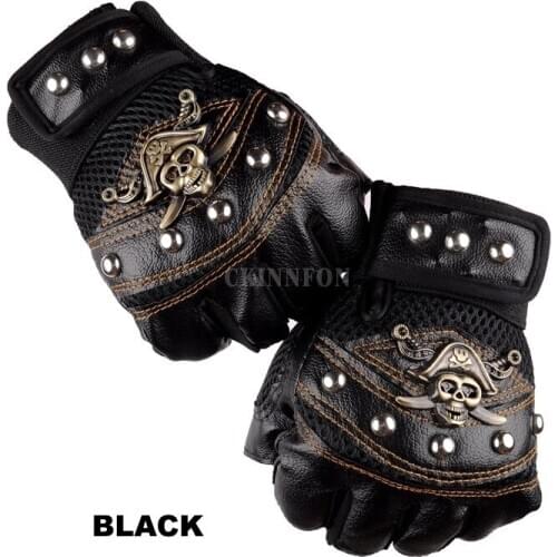 50Pair Skull Gloves PU Skeleton Motorcycle Cross Racing Gloves Half Fingers Pirate Skull Rivet Punk Bicycle Cycling Gloves