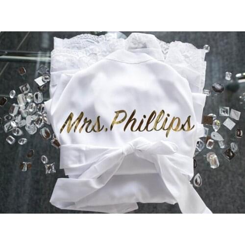 Personalize lace gold Wedding Bridesmaid bride Lingerie satin silk pajamas Bachelorette robes kimonos gowns gifts party favors