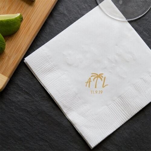 Personalized Palm Tree Wedding Napkins, Rehearsal Dinner, Engagement Party, Custom Destination Wedding Napkins -Tropical Wedding