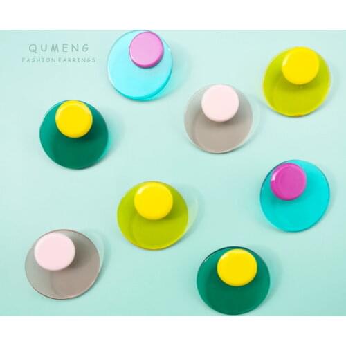QUMENG Fashion Women Transparent Geometric Circle Stud Acrylic Earrings for girls Round Candy Color sweet cute earrings 2020