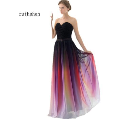 Ruthshen 2020 Cheap Gradient Prom Dresses Sweetheart Pleats Draped Ombre Chiffon Real Sample Evening Gowns Vestidos De Festa