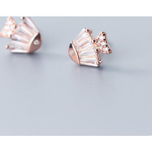 MloveAcc CZ Fish Stud Earrings 925 Sterling Silver Earrings for Women Korean Earrings Fashion Jewelry 2019