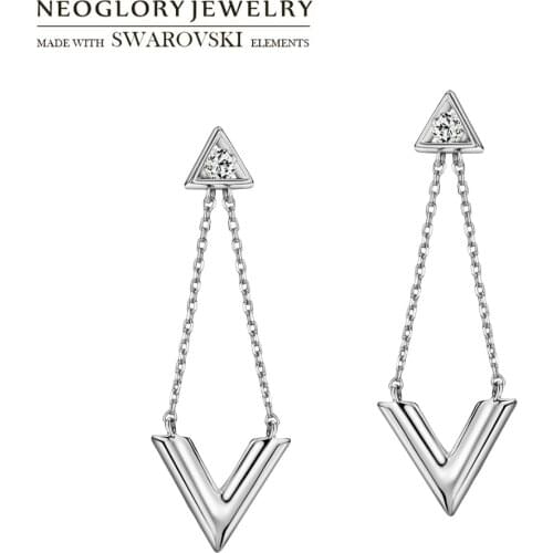 Neoglory Zircon & S925 Silver Plated Long Drop Earrings Elegant Triangle OL Daily Party Gift Classic Holiday Girl Memory