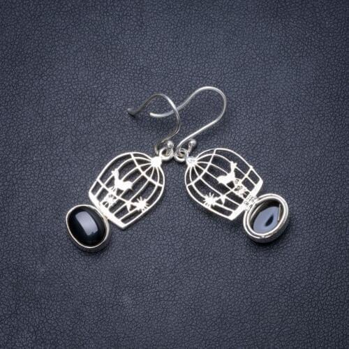 Natural Black Onyx Handmade Unique 925 Sterling Silver Earrings 1.5" Y1618