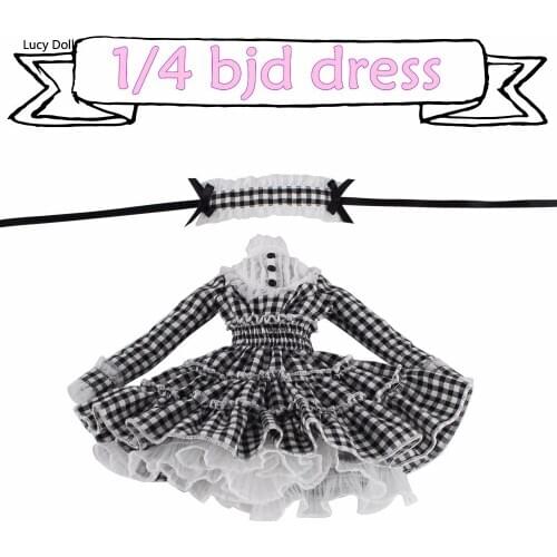 DBS 1/4 bjd 45cm doll Cute tartan princess dress with tiara High Quality MMGIRL BJD DOLL