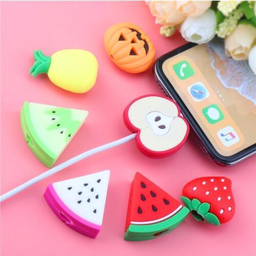 Cartoon Fruit Usb Charger Cable Bite Protector Winder Silicone Cute Cable Protector Cover For IPhone7 8 X Plus Organizer Holder