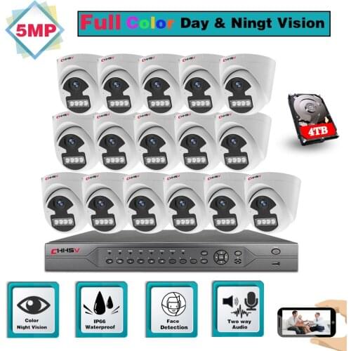 POE Security Camera System 16CH 5MP/4K POE NVR Kit HD 5MP Full Color Night Vision Camera CCTV Video Surveillance System Set