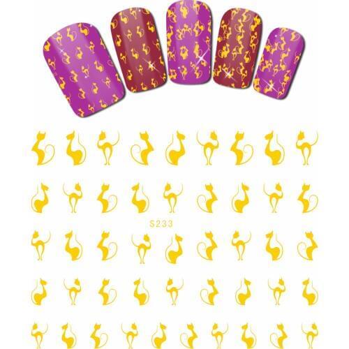 SUPER THIN SELF ADHESIVE 3D NAIL ART NAIL SLIDER STICKER FULL COVER GOLD BIRD CAT KITTEN FLORID PATTERN GRID S223-ZYE111