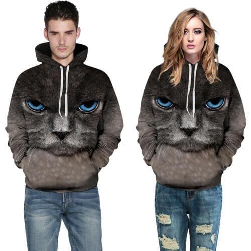 [EL BARCO] Funny 3D Cat Print Hoodies for Men Spring Hip Hop Women Sweatshirt Coat Grey Slim Male Casual Pullover Tops S-3XL