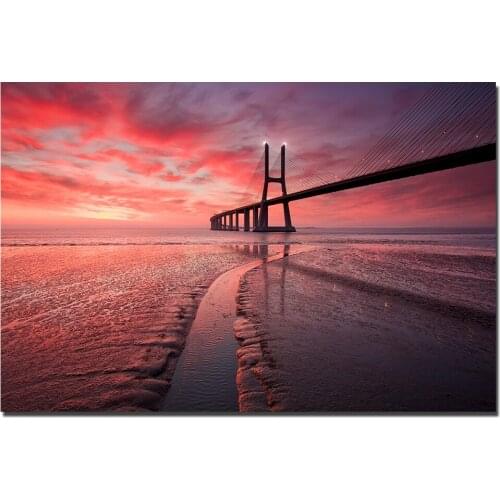 Vasco da Gama Bridge Lisbon Landscape Posters Canvas Cloth Fabric Print Painting for Home Decor Wall Art Picture
