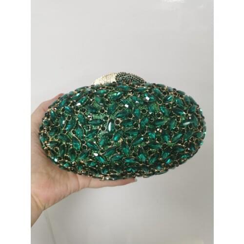 Green Silver Metal Diamond Crystal Toted Womens Handbag Rhinestone Ladies Female Party Dinner Wedding Bridal Clutch Evening Bag