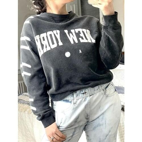 Women Hoodie 2021 Autumn and Winter Letters NEW YORK Print Dark Gray 100% Cotton Hoddie