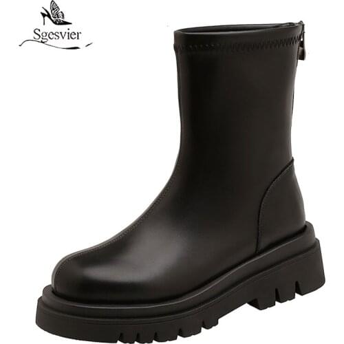 Sgesvier 2021 New Arrive Ankle Boots For Women Flat Platform Shoes Zipper Comfortable Fashion Autumn Winter Boots Female Size 43