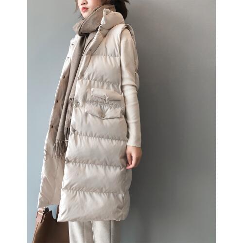 Winter Long Sleeveless Vest Coats Women Stand Neck Slim Cotton Padded Jacket Vests Korean Fashion Jacket Woman Waistcoat