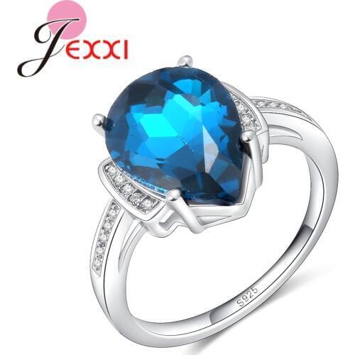 Wedding Jewelry Blue Crystal Heart 925 Sterling Silver Rings For Women Hot Lover Cubic Zirconia Ring Female Engagement Party