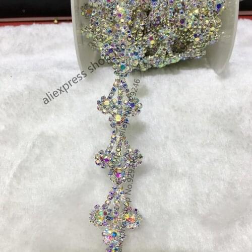 1 yard/pack gorgeous sunflower AB crystal rhinestone chain delicate fancy flower trimmings for crafts evening dress decoration