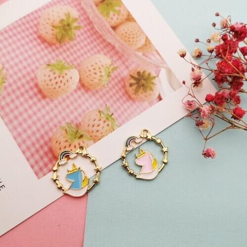 10pcs Unicorn Alloy Enamel Charms Pendant Gold Tone Horse Floating DIY Findings Women Earring Necklace Jewelry Accessory FX366