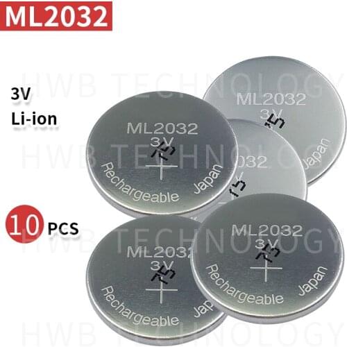 10PC New Original ML2032 3V Rechargeable lithium battery button cell button batteries (ML2032)