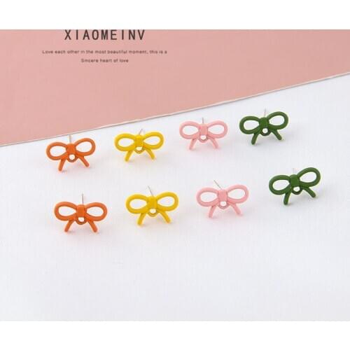10pcs Alloy Matte Spray Paint Spring And Summer Models Bow Fashion Stud Earrings For Women Material Diy Jewelry Accessories