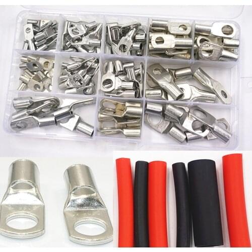 100pcs Copper Lug Ring Car Battery Terminals Wire Crimp Connector With Dual Wall Adhesive Lined Red Black Heat Shrink Tubing set