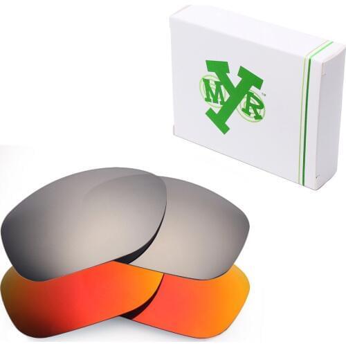 2 Pairs Mryok POLARIZED Replacement Lenses for Oakley Pit Bull Sunglasses Silver Titanium & Fire Red