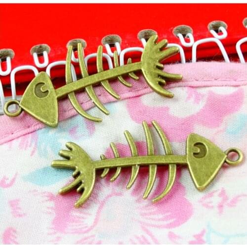 20Pcs 21*42MM Vintage Fishbone Pendants For Jewelry Making Antique Bronze Color Fish Bone Charms