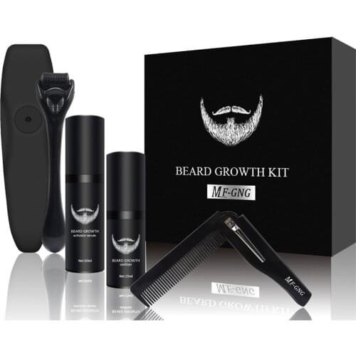 4 Pcs/Set Men Beard Growth Kit Hair Growth Enhancer Thicker Oil Nourishing Leave-in Conditioner Beard Grow Set with Comb