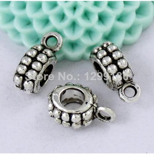 50pcs/lot Zinc Alloy Silver Tone Charm Pendant Bails Cord end For Necklace DIY Jewelry Making Accessories 5x13mm Hole:4mmK01932