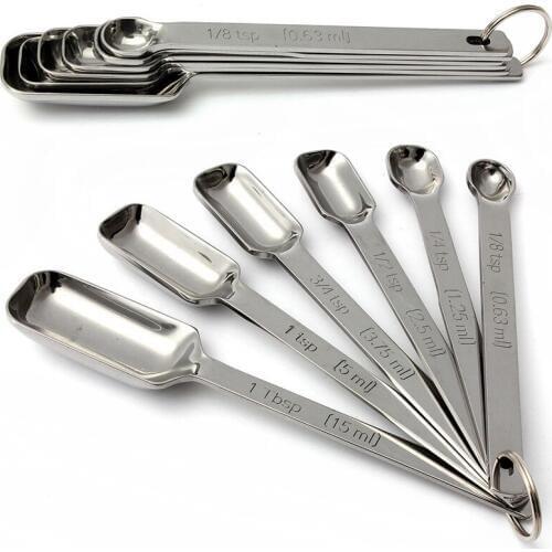6pcs Set Narrow Stainless Steel Spice Measuring Spoons Baking Spoon DIY Kitchen Cookers Tool