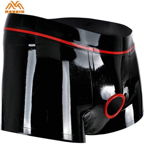 MONNIK latexSexy Lingeriesexy Lingerie Latex Underpants With Holes In Crotch And Hose Safety Pants