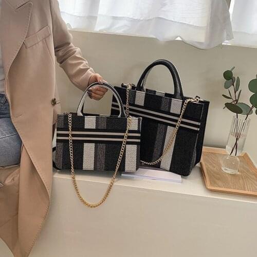 Brands Striped Canvas Tote Women Handbag Fashion Chains Crossbody Bags for Women 2021 Large Capacity Womens Brand Shoulder Bag