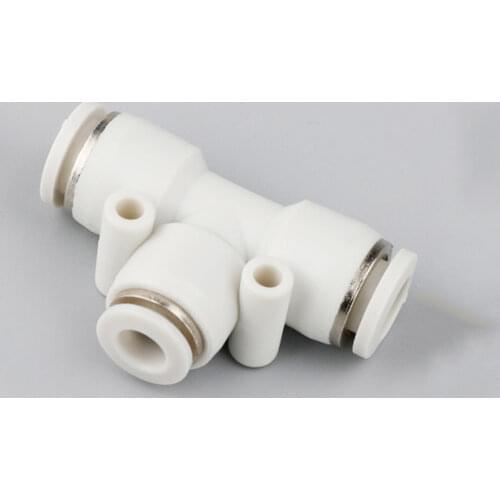White Fit 4/6/8/10/12/14/16mm OD PU Tube Equal/Reducer Tee 3 Ways Pneumatic Push In Connector Quick Release Air Fitting