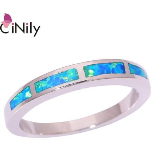 CiNily Created Blue Fire Opal Silver Plated Ring Wholesale Retail Fashion Wedding for Women Jewelry Ring Size 6 7 8 9 10 OJ8852