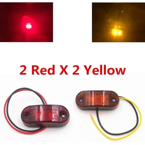 For 4pcs Clearance 2 LED Diode 2.5" 2 LED Oval Side Marker Lamp Light Truck Trailer 10-30V red yellow
